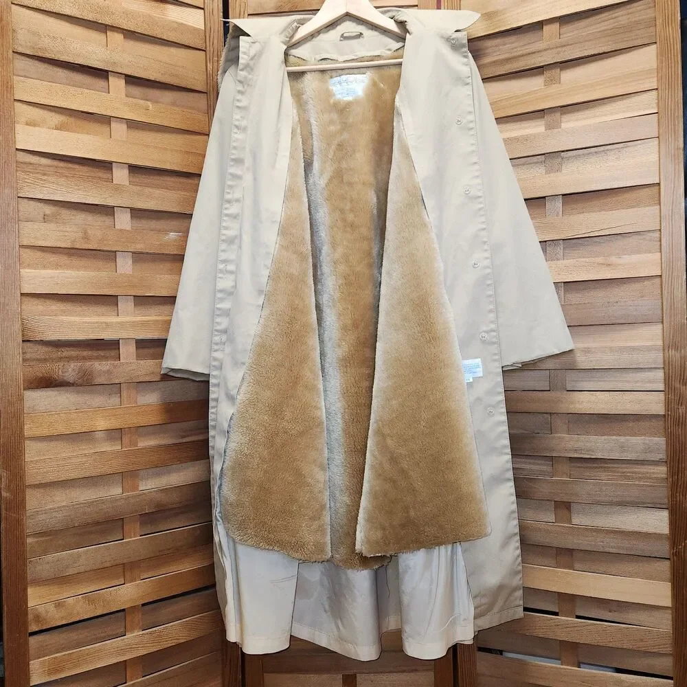 Vintage AstorOne Tan Trench Coat Removable Fleece Liner Hood Winter Women 14